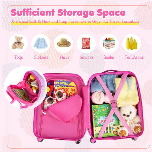 2 Pieces Kids Carry-on Luggage Set with 12 Inch Backpack-Pink - Color: Pink - Minihomy