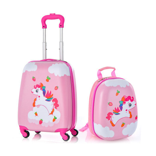 2 Pieces Kids Carry-on Luggage Set with 12 Inch Backpack-Multicolor - Color: Multicolor - Minihomy