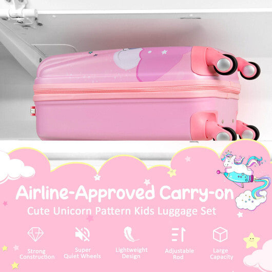 2 Pieces 18 Inch Kids Luggage Set with 12 Inch Backpack - Color: Pink - Minihomy