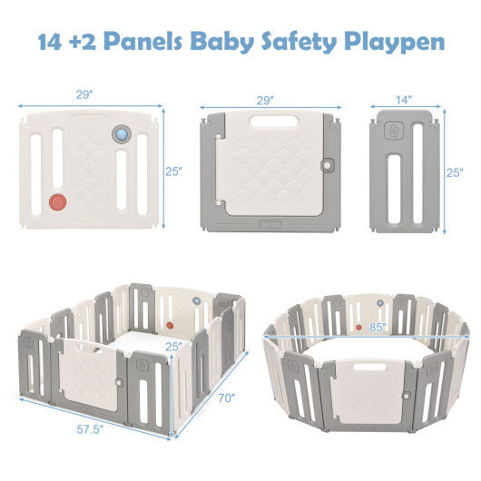 16 Panels Baby Safety Playpen with Drawing Board-Gray - Color: Gray - Minihomy