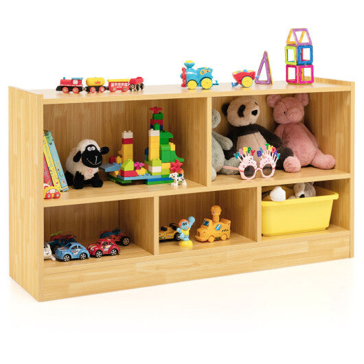 Kids 2-Shelf Bookcase 5-Cube Wood Toy Storage Cabinet Organizer-Beige - Color: Beige - Minihomy