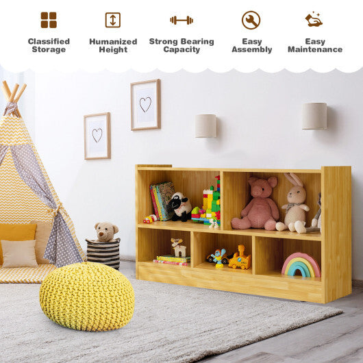 Kids 2-Shelf Bookcase 5-Cube Wood Toy Storage Cabinet Organizer-Beige - Color: Beige - Minihomy