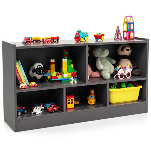 Kids 2-Shelf Bookcase 5-Cube Wood Toy Storage Cabinet Organizer-Gray - Color: Gray - Minihomy