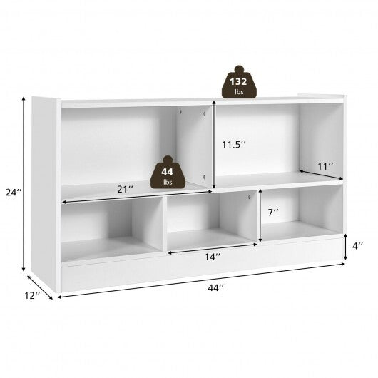 Kids 2-Shelf Bookcase 5-Cube Wood Toy Storage Cabinet Organizer-White - Color: White - Minihomy