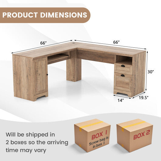 66 Inch L-Shaped Computer Desk-Oak - Color: Oak - Minihomy