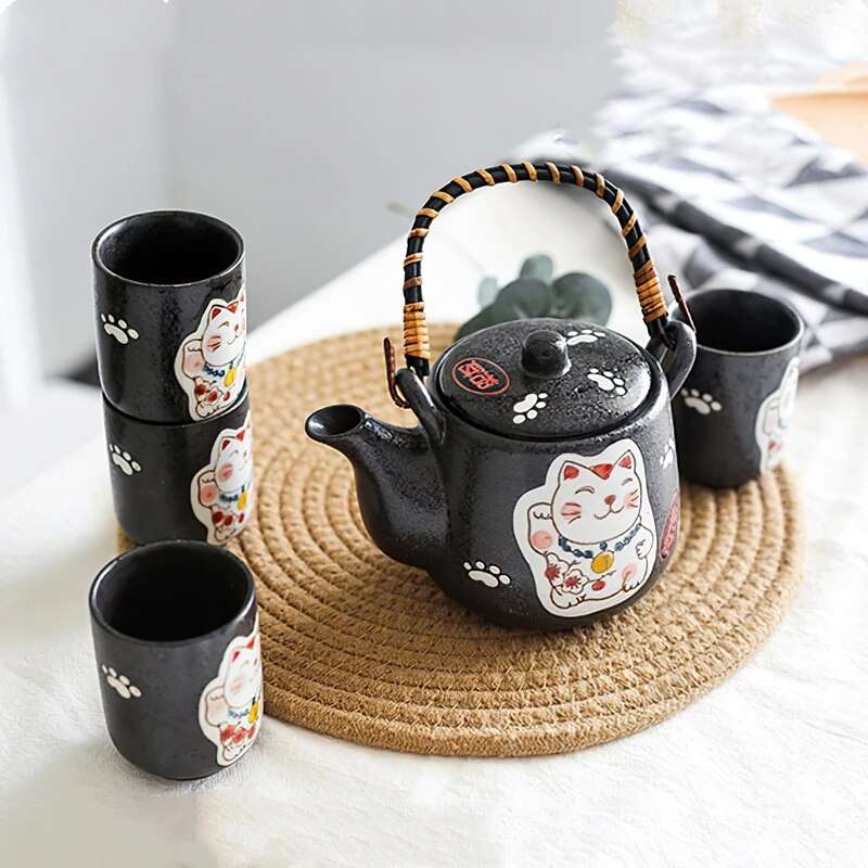 Creative Hand-painted Lucky Cat Ceramic Tea Set - Minihomy