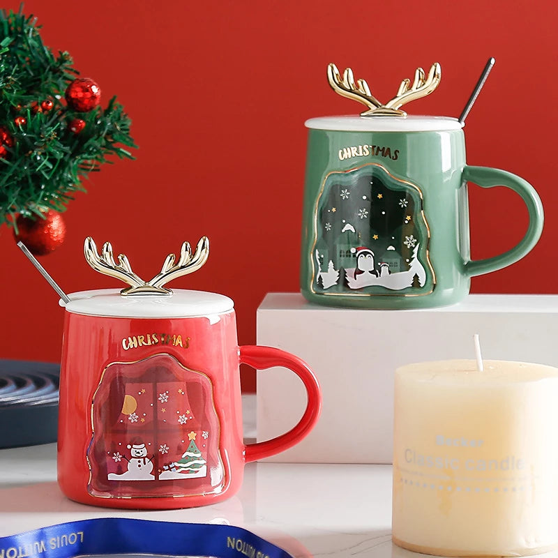 Drinkware Christmas Mugs  Ceramic Coffee Cups With Spoon - Minihomy