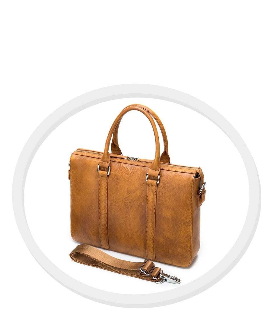 Men's Simple Solid Color Leather Briefcase - Minihomy