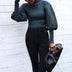 Knitted Pullover Sweaters Lantern Sleeve Black Women Sweater - Minihomy