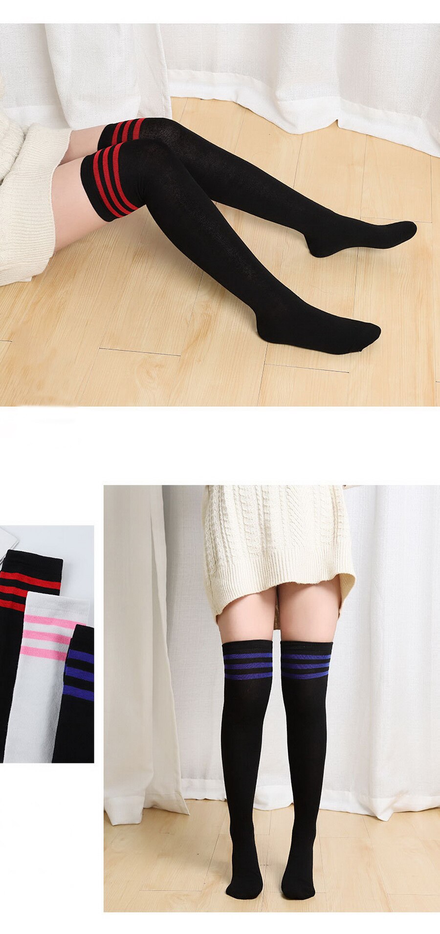 Ladies' Socks Spring and Autumn Stripes Three Bars College Wind Socks - Minihomy