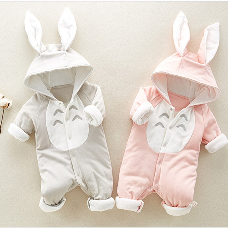 Newborn Jumpsuit Thickened Cotton Romper Boys And Girls Cartoon Rubbit Ears With Hood Jumpsuit - Minihomy