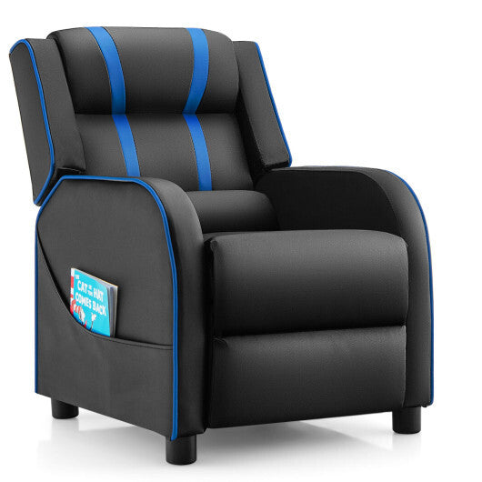 Kids Recliner Chair with Side Pockets and Footrest-Blue - Color: Blue - Minihomy