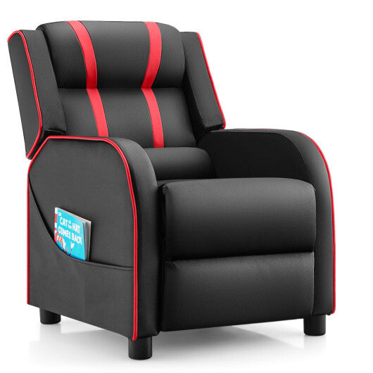 Kids Recliner Chair with Side Pockets and Footrest-Red - Color: Red - Minihomy