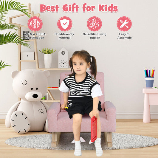 Kids Rocking Chair with Solid Wood Legs-Pink - Color: Pink - Minihomy