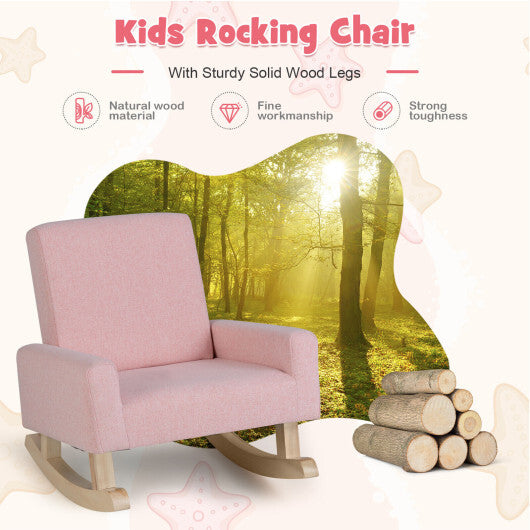 Kids Rocking Chair with Solid Wood Legs-Blue - Minihomy