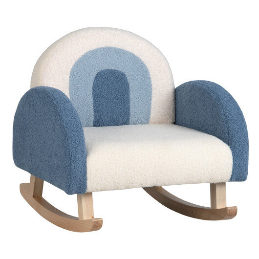 Kids Rocking Chair Children Velvet Upholstered Sofa with Solid Wood Legs-Blue - Color: Blue - Minihomy