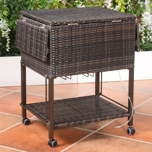 108 Qt Outdoor Portable Rattan Cooler Cart Trolley - Minihomy