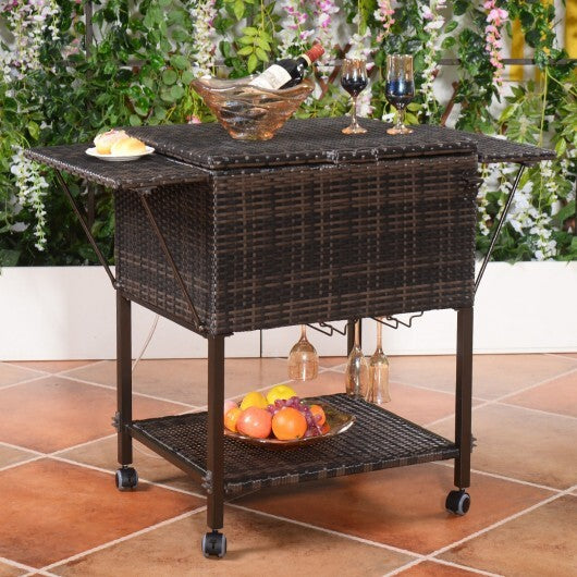 108 Qt Outdoor Portable Rattan Cooler Cart Trolley - Minihomy