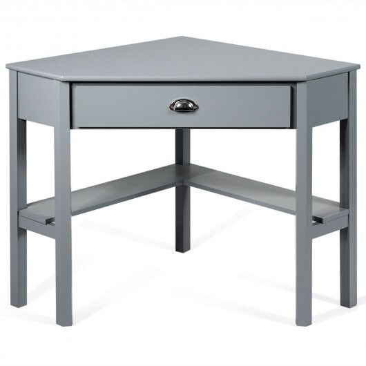 Corner Wooden Piece Laptop Computer Desk-Gray - Color: Gray - Minihomy