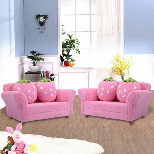 BL/PI Kids Strawberry Armrest Chair Sofa-Pink - Color: Pink - Minihomy