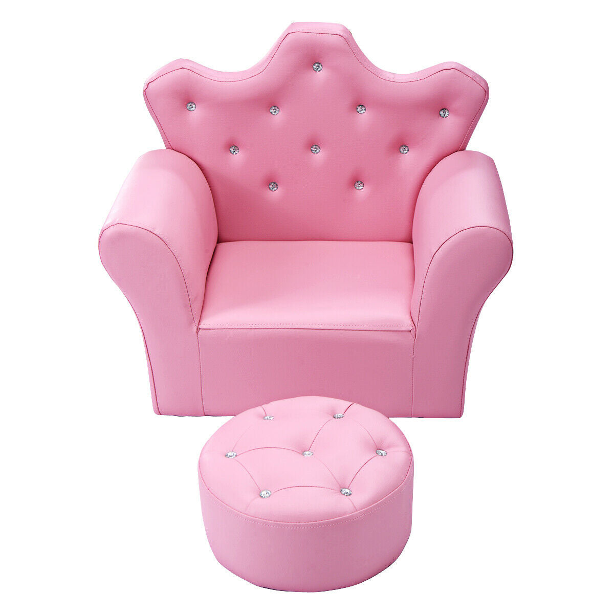 Pink Kids Sofa Armrest Couch with Ottoman - Minihomy