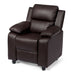 Deluxe Kids Armchair Recliner Headrest Sofa w/ Storage Arms-Brown - Color: Brown - Minihomy