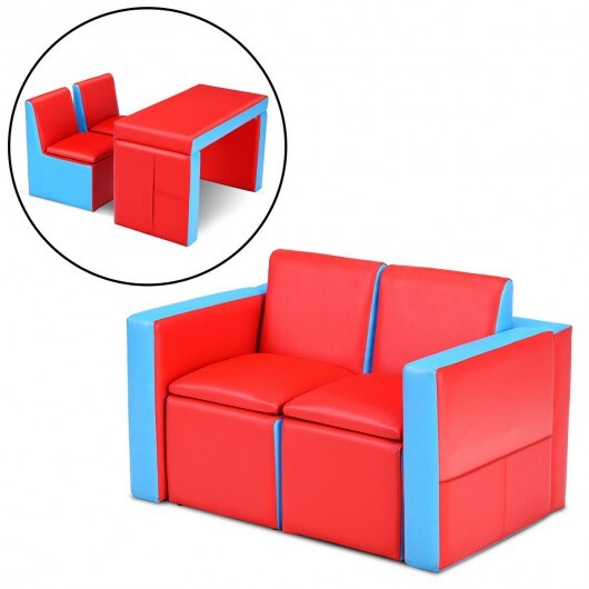 Multi-functional Kids Sofa Table Chair Set - Color: Red - Minihomy