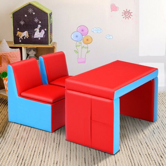 Multi-functional Kids Sofa Table Chair Set - Color: Red - Minihomy