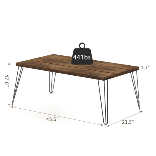 43.5 Inch Wooden Rectangular Coffee Table with Metal Legs - Minihomy