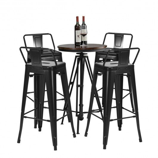 30 Inch Set of 4 Metal Counter Height Barstools with Low Back and Rubber Feet-Black - Minihomy