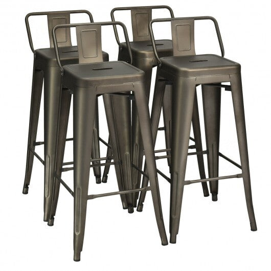 30 Inch Set of 4 Metal Counter Height Barstools with Low Back and Rubber Feet-Black - Minihomy