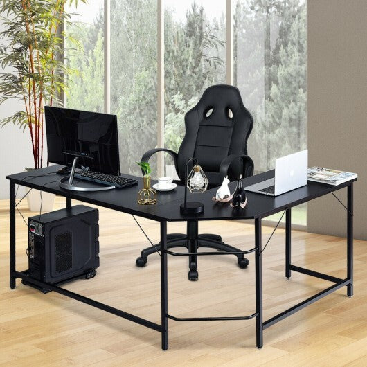 L Shaped Desk Corner Computer Desk PC Laptop Gaming Table Workstation-Black - Color: Black - Minihomy