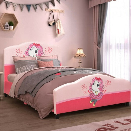 Kids Children Upholstered Platform Toddler Girl Pattern Bed - Minihomy