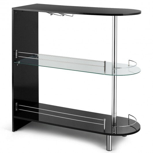 2-holder Bar Table with Tempered Glass Shelf - Minihomy