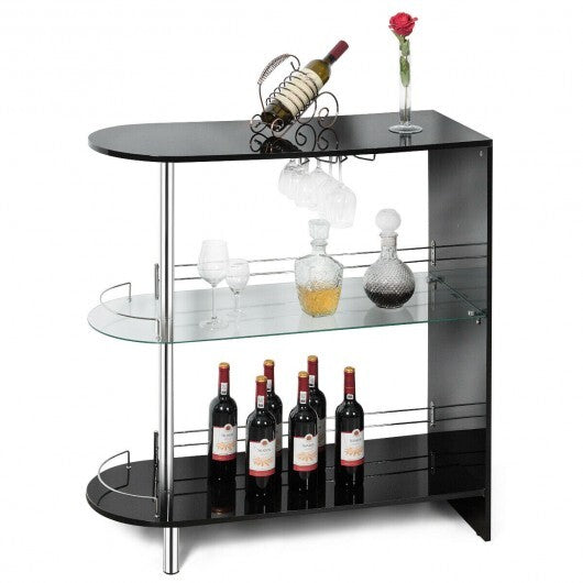 2-holder Bar Table with Tempered Glass Shelf - Minihomy