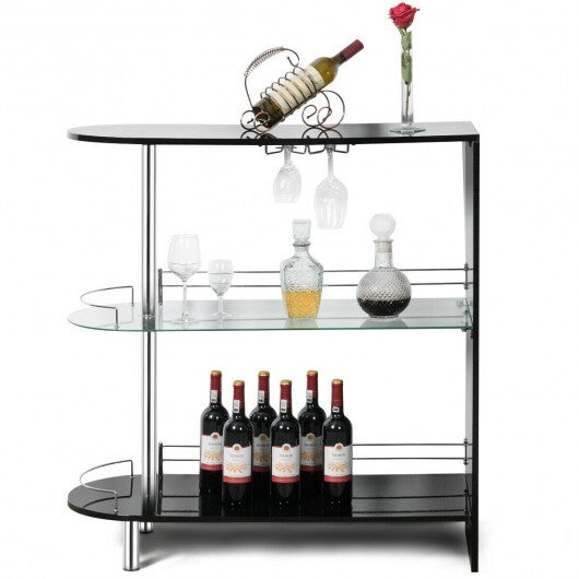 2-holder Bar Table with Tempered Glass Shelf - Minihomy