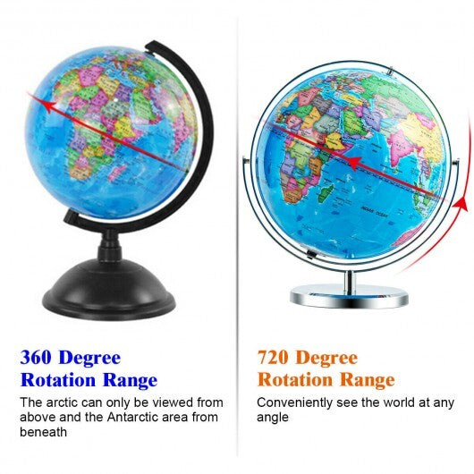 13" Illuminated World Globe 720? Rotating Map with LED Light - Minihomy