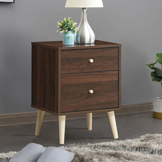 2-Drawer Nightstand Beside End Side Table with Rubber Legs-Natural - Minihomy