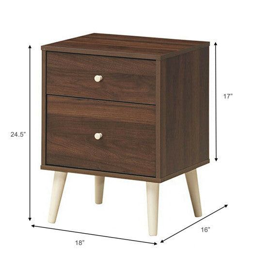 2-Drawer Nightstand Beside End Side Table with Rubber Legs-Natural - Minihomy