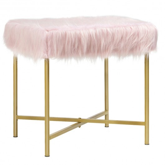 Faux Fur Ottoman Decorative Stool with Metal Legs - Minihomy