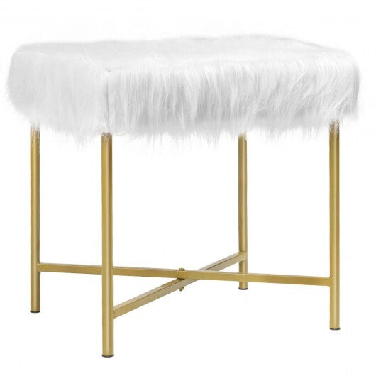 Faux Fur Ottoman Decorative Stool with Metal Legs - Minihomy