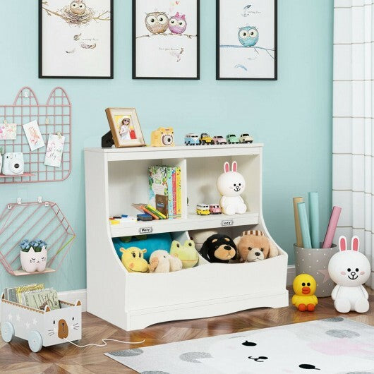 Kids Floor Cabinet Multi-Functional Bookcase -White - Color: White - Minihomy