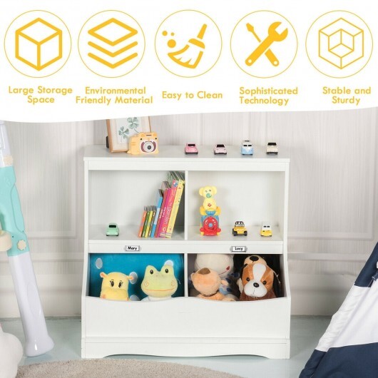 Kids Floor Cabinet Multi-Functional Bookcase -White - Color: White - Minihomy