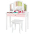 Kids Princess Make Up Dressing Table with Tri-folding Mirror and Chair-White - Color: White - Minihomy