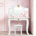 Kids Makeup Dressing Table with Tri-folding Mirror and Stool-White - Color: White - Minihomy