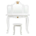 Kids Makeup Dressing Table with Tri-folding Mirror and Stool-White - Color: White - Minihomy