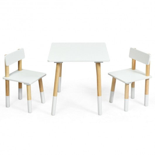 Kids Wooden Table and 2 Chairs Set-White - Minihomy