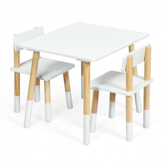 Kids Wooden Table and 2 Chairs Set-White - Color: White - Minihomy