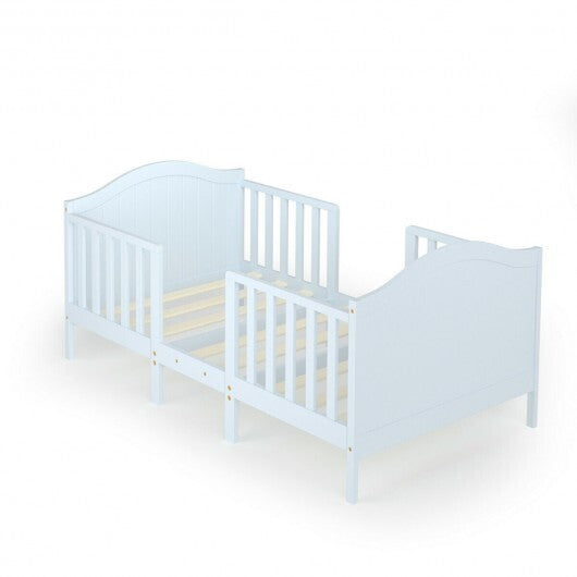 2-in-1 Classic Convertible Wooden Toddler Bed with 2 Side Guardrails for Extra Safety-White - Minihomy