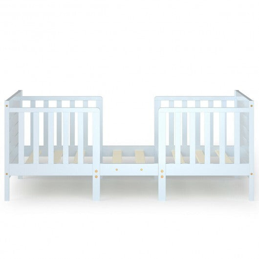 2-in-1 Convertible Kids Wooden Bedroom Furniture with Guardrails-White - Minihomy